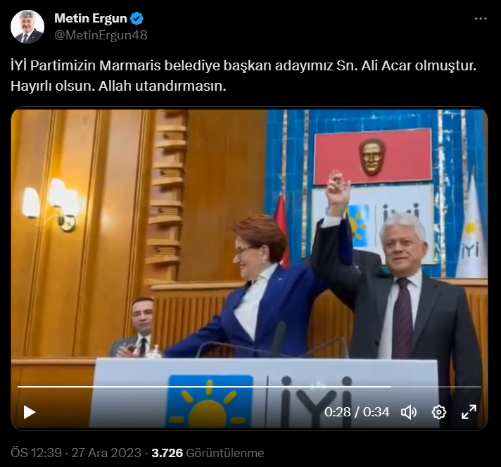 Marmaris belediye başkan adayı iyi parti ali acar