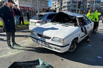milas kaza, milas trafik kazası, milas adliye kavşağı kaza, milasta takla atan otomobil, milas'ta kontrolden çıkan otomobil, milas meydana gelen kazada,