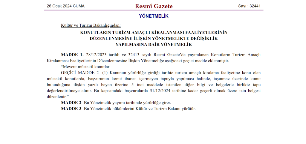 Konutların turizm amaçlı kiralanması konut turizm yakup otgöz resmi gazete