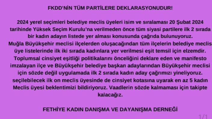 FKDD deklarasyon seçim kadın aday fethiye