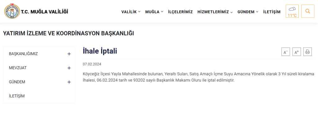 köyceğiz su Muğla Su İnisiyatifi satış muğla valiliği ihale