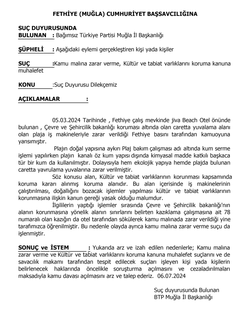 Öznur Atayeter fethiye çalış careatta btp çalış plajı tahribat