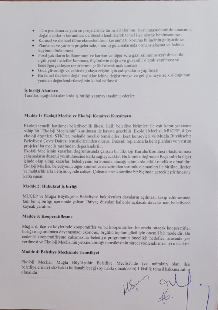 Aras ile MUÇEP arasında İş Birliği Protokolü, CHP Muğla Büyükşehir Belediye Başkan Adayı Ahmet Aras, Muğla Çevre Platformu, İş Birliği Protokolü