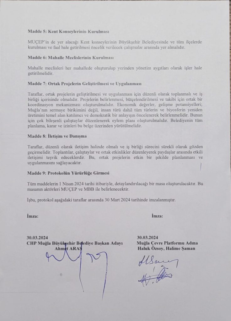 Aras ile MUÇEP arasında İş Birliği Protokolü, CHP Muğla Büyükşehir Belediye Başkan Adayı Ahmet Aras, Muğla Çevre Platformu, İş Birliği Protokolü