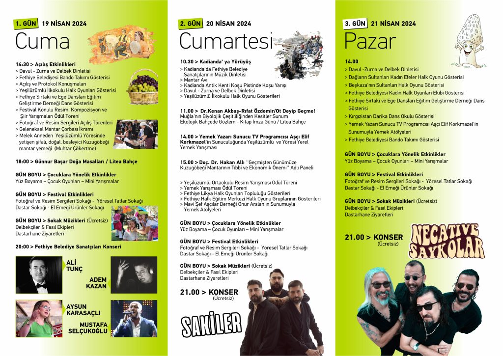 Fethiye Yeşilüzümlü Dastar ve Kuzugöbeği Mantar Festivali festival programı