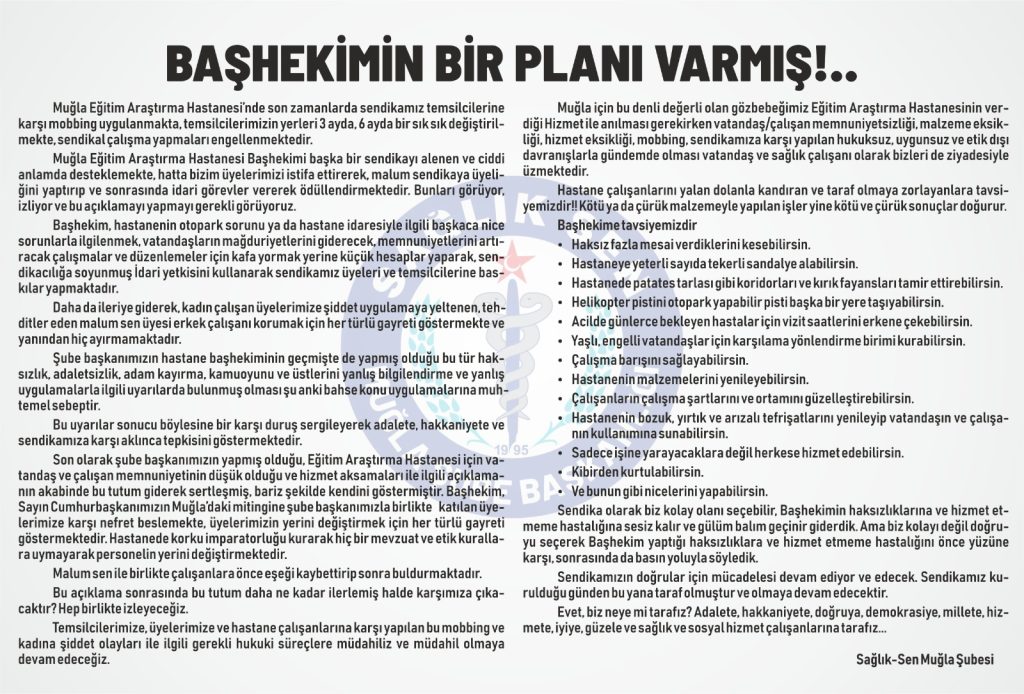 Sağlık-sen Muğla mobbing iddiası mobing