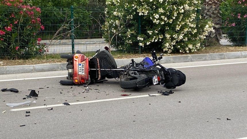 Fethiye’de motosiklet kazası, motorlu bisiklet ile motosikletin çarpıştığı