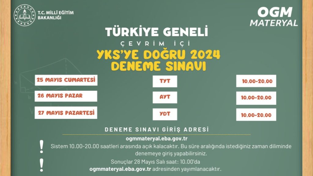 MEB YKS’ye Doğru 2024 YKS’ye Doğru 2024 Türkiye Geneli Çevrim İçi Deneme Sınavı MEB YKS’ye Doğru 2024 Milli Eğitim Bakanlığı deneme sınavı
