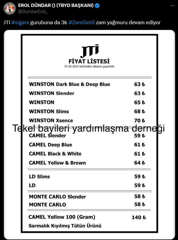 Bir sigara grubuna zam, JTI sigara grubuna zam