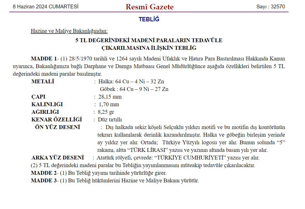 madeni 5 tl madeni 5 tl tedavüle çıkıyor 5 tllik madeni para 5 tl bozuk para madeni 5 tl tedavül