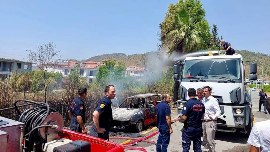 ortaca yangın ortaca araba yandı ortaca araba yangını
