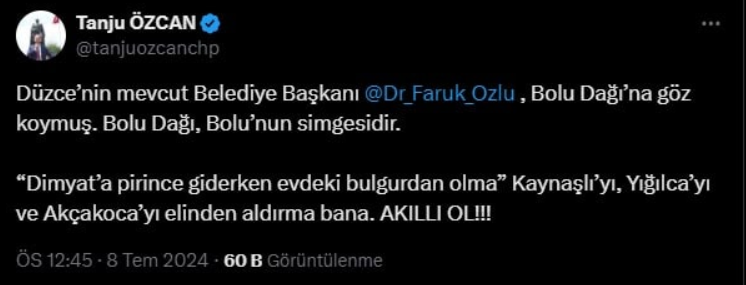 Düzce Belediye Başkanı Bolu Dağı Tanju Özcan Faruk Özlü hangi partiden Düzce Dağı Bolu Dağı