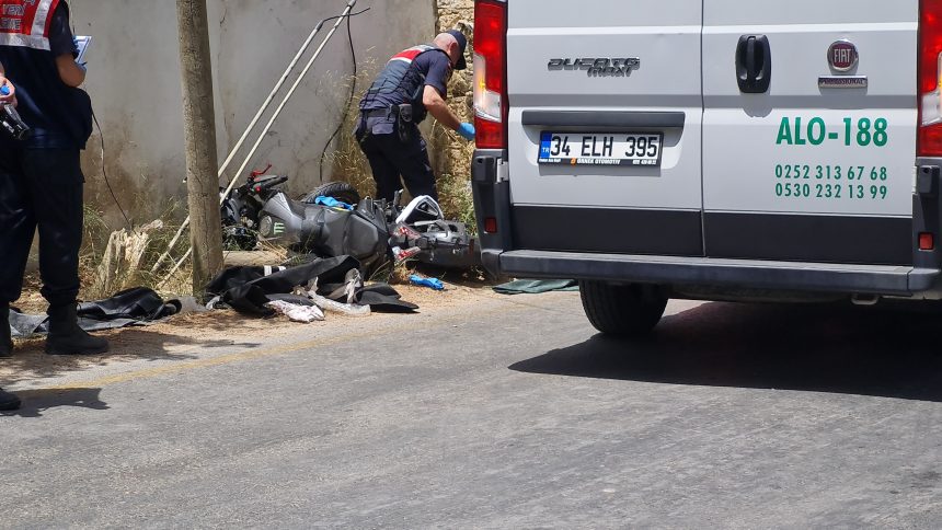 Bodrum’da motosiklet kazası, motosikletin hafif ticari araca çarptığı kazada