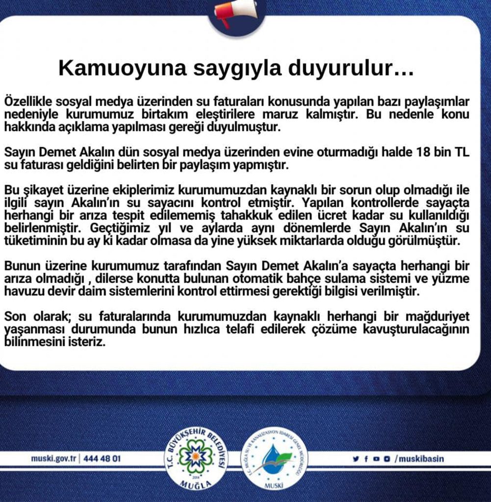 demet akalın muski su faturası açıklama