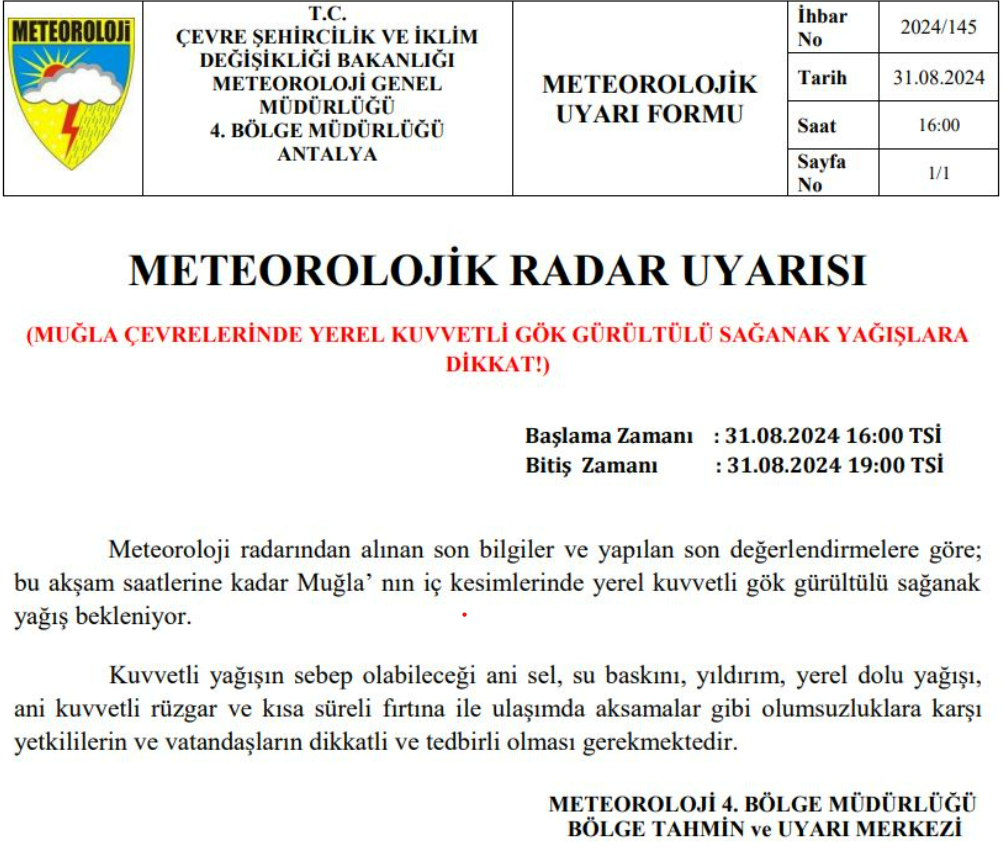 Muğla sağanak,