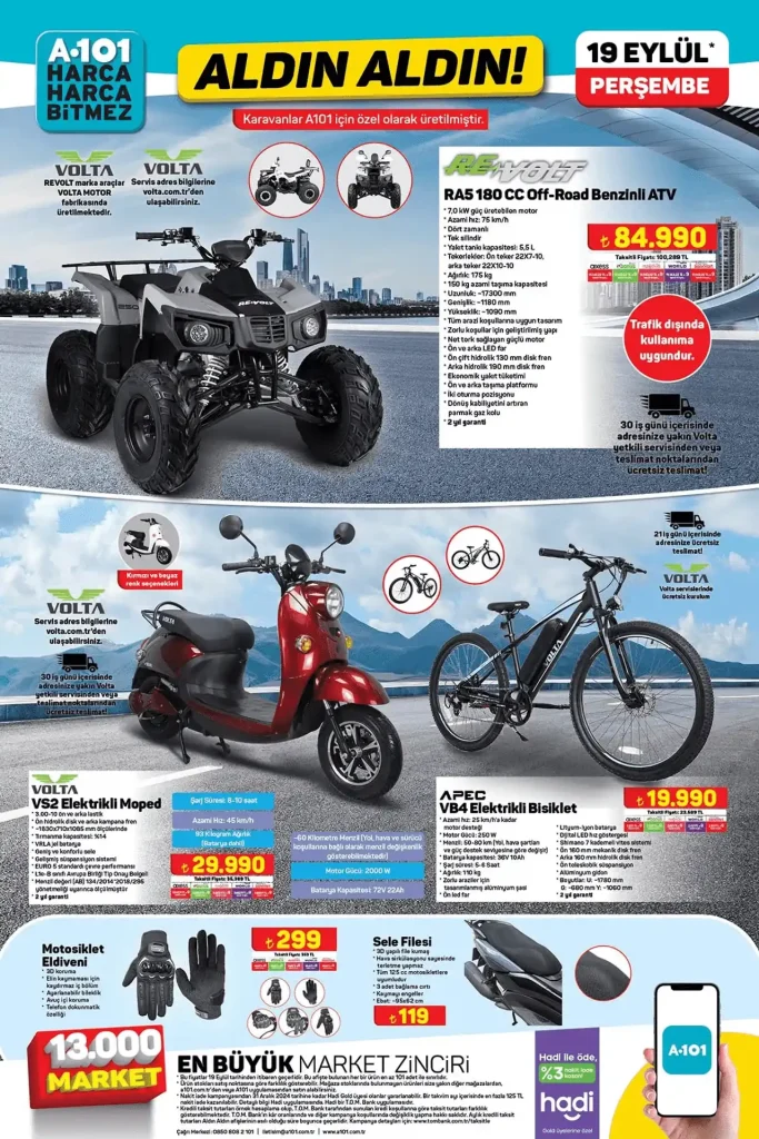 A101 aktüel ürünler, A101 19 Eylül, A101 elektrikli bisiklet, A101 aktüel katalog, A101 19 Eylül 2024 aktüel