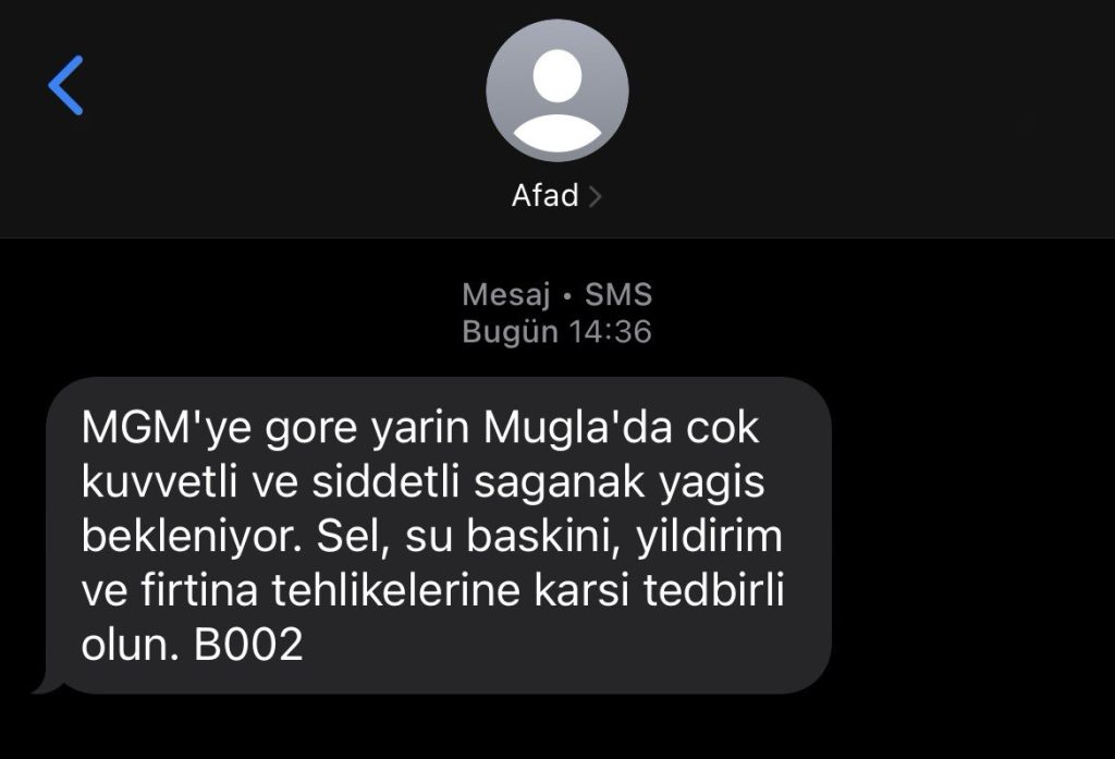 meteoroloji 4. bölge müdürlüğü, AFAD muğla kısa mesajı, muğla meteoroloji uyarısı, muğla genelinde yağış