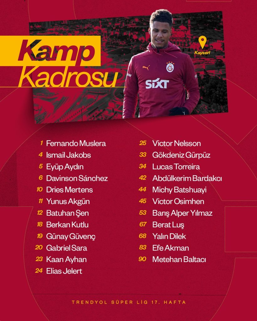 galatasaray kayserispor muhtemel 11galatasaray 11'i belli oldugalatasaray kayserispor maç kadrosuGalatasaray maç kadrosugs kayseri muhtemel 11