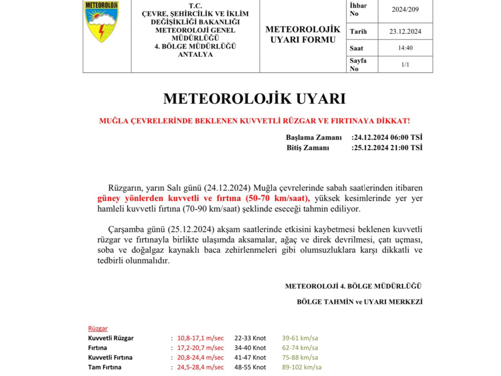 muğla fırtına uyarısı, muğla fırtına, muğla meteoroloji fırtına, muğla meteoroloji, muğla kuvvetli sağanak