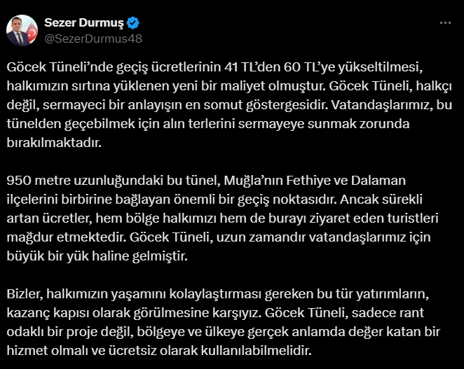 Göcek Tüneli zammı Ahmet Aras Göcek Tüneli açıklaması Ahmet aras göcek tüneli açıklaması Göcek tüneli zam açıklaması Sezer Durmuş zam açıklaması