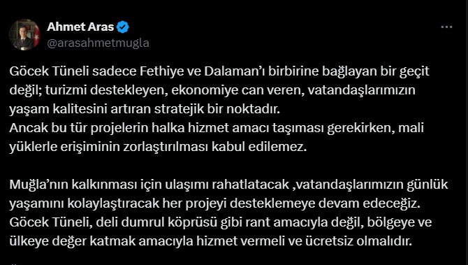 Göcek Tüneli zammı Ahmet Aras Göcek Tüneli açıklaması Ahmet aras göcek tüneli açıklaması Göcek tüneli zam açıklaması Sezer Durmuş zam açıklaması