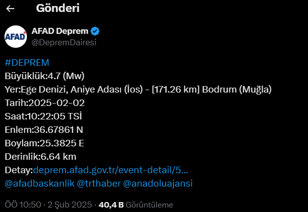 muğla deprem son dakika bodrum deprem Ege denizi açıkları Bodrum deprem