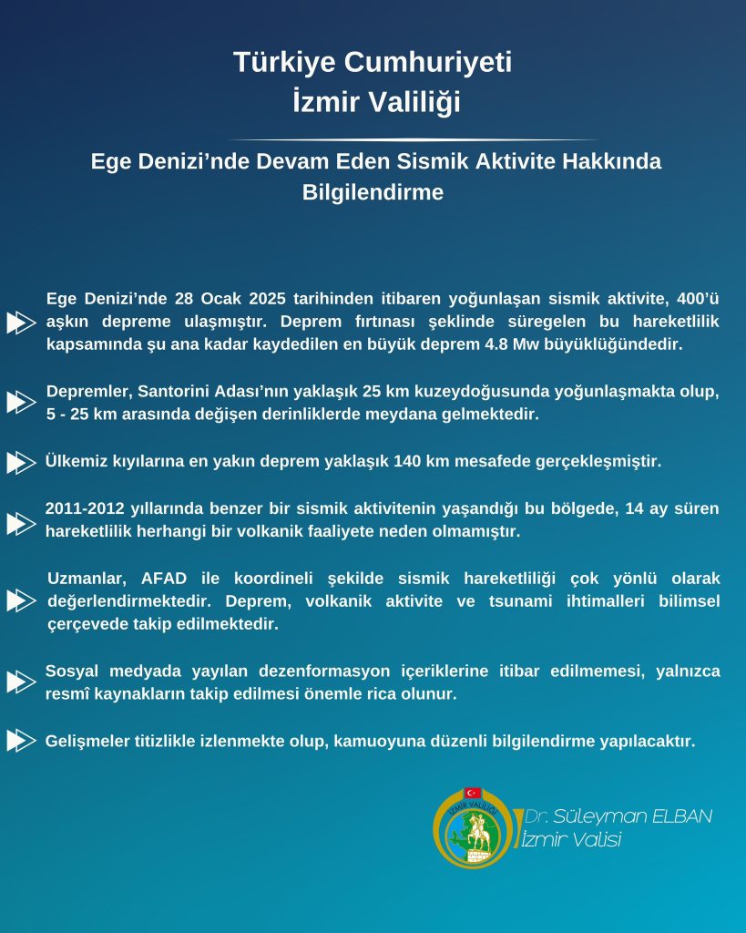 Ege denizi depremleri İzmir Valisi Süleyman Elban açıklama deprem açıklamaları Muğla deprem