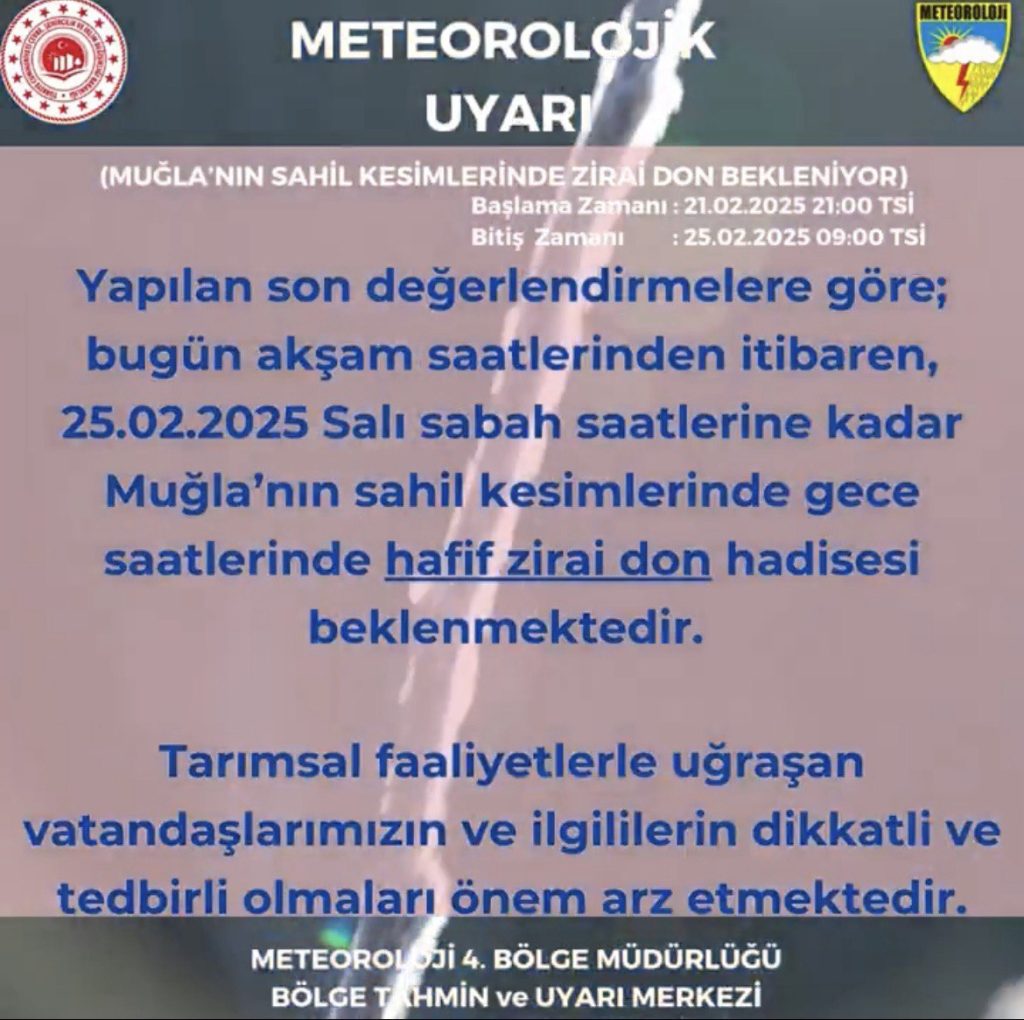 muğlada zirai don, muğla zirai don uyarısı, meteoroloji muğla, muğla hava durumu, zirai don uyarısı muğla