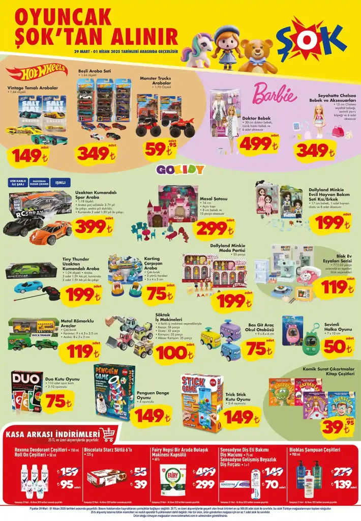 şok aktüel 29 mart 2025, şok oyuncak kataloğu, şok barbie doktor bebek fiyatı, şok hot wheels araba seti, şok uzaktan kumandalı araba şok