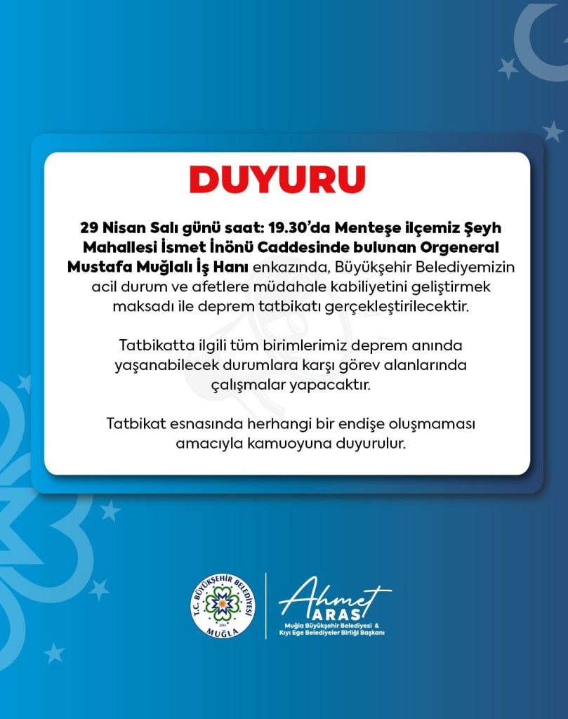 Muğla Büyükşehir Belediyesi deprem tatbikatı menteşe deprem tatbikatı muğla deprem