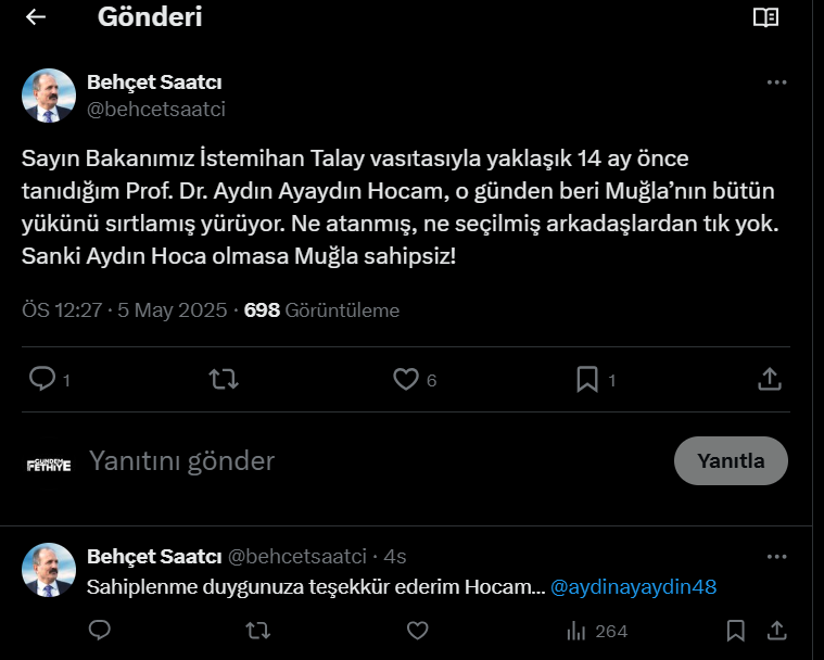 Aydın Ayaydın, Behçet Saatcı, AK Parti Muğla Büyükşehir Belediye Başkan adayı Aydın Ayaydın, Eski Fethiye Belediye Başkanı Behçet Saatcı