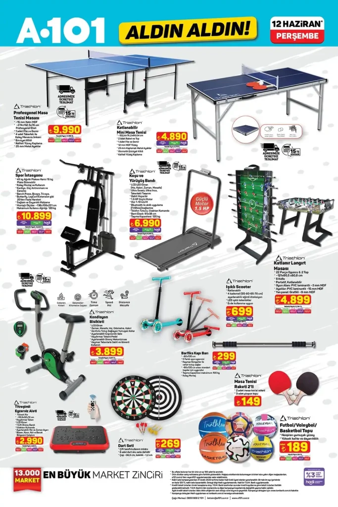a101 aktüel kataloğu, 12 Haziran a101 spor malzemeleri, a101 oyuncak kampanyası, a101 motosiklet, a101 elektronik ürünler
