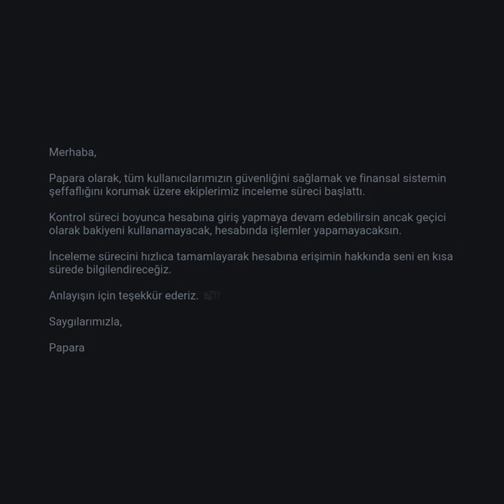 papara inceleme süreci
papara inceleme
papara hesap inceleme
papara hesabım incelemeye alındı
papara hesap
