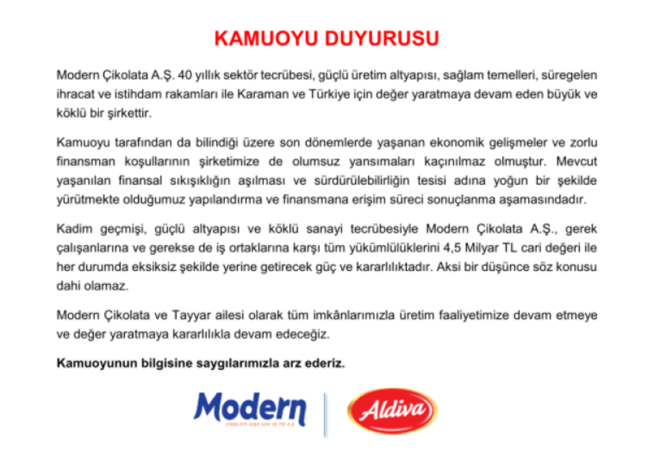 modern çikolata, aldiva çikolata, modern çikolata ürünleri, modern çikolata battı mı, modern çikolata konkordato