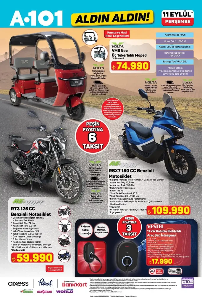 a101 11 eylül 2025, a101 seg buzdolabı, a101 dijital piyano, a101 benzinli motosiklet, a101  aktüel ürünler kataloğu