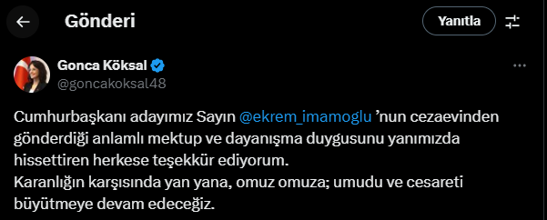 ekrem imamoğlu mektup, ekrem imamoğlu gonca köksal, ekrem imamoğlu, menteşe belediye başkanı gonca köksal, menteşe belediye başkanı gonca köksal mektup