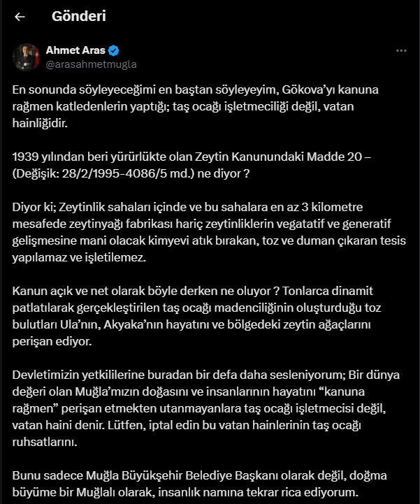 gökova taş ocağı, gökova taş ocağı dinamit, gökova taş ocağı ahmet aras, ahmet aras gökova taş ocağı, muğla büyükşehir belediye başkanı ahmet aras