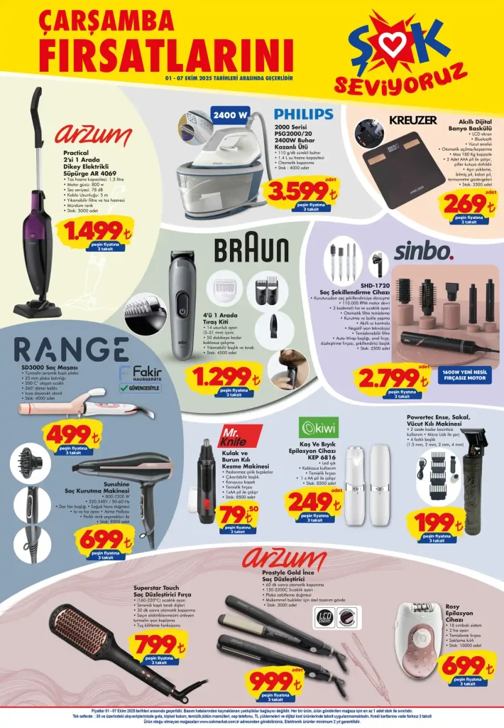 şok aktüel katalog, 1 ekim 2025 şok fırsatları, şok arzum süpürge fiyatı, şok philips ütü kampanya, şok skytech televizyon indirim