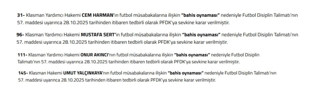 bahis oynayan hakemler, tff bahis oynayan hakemler, muğla bahis oynayan hakemler, tff, tff disiplin