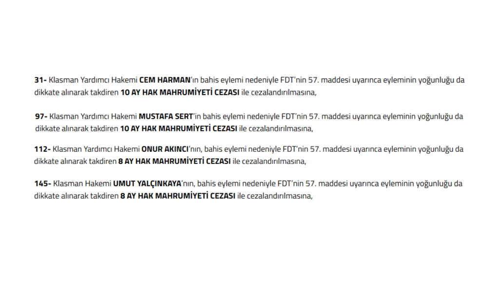 bahis oynayan hakemlere ceza, tff bahis oynayan hakemler, muğla bahis oynayan hakemler, tff, tff hakemlere ceza