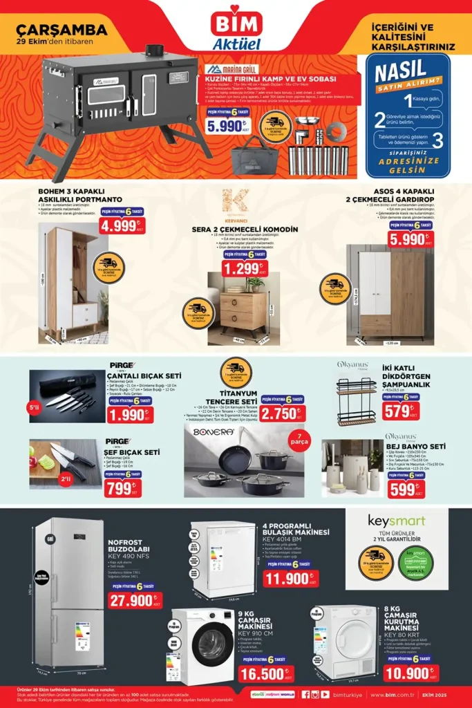 bim aktüel 29 Ekim 2025, bim keysmart buzdolabı, bim bulaşık makinesi, bim çamaşır makinesi, bim beyaz eşya indirimleri