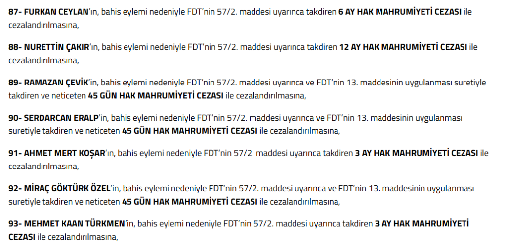 bahis soruşturması, 2 lig futbolcularına bahis cezası, muğlaspor bahis cezası, fethiyespor bahis cezası, bahis cezası