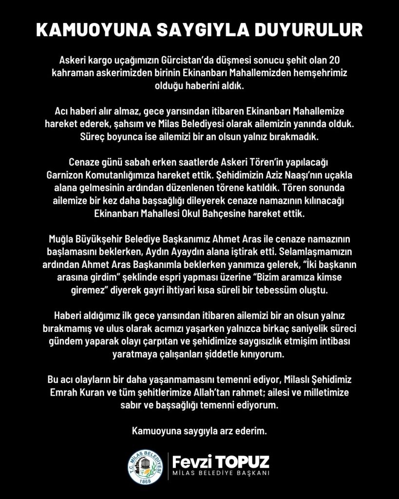 fevzi topuz şehit cenazesi, milas belediye başkanı şehit cenazesi, fevzi topuz şehit cenazesi açıklama, fevzi topuz, fevzi topuz aydın ayaydın