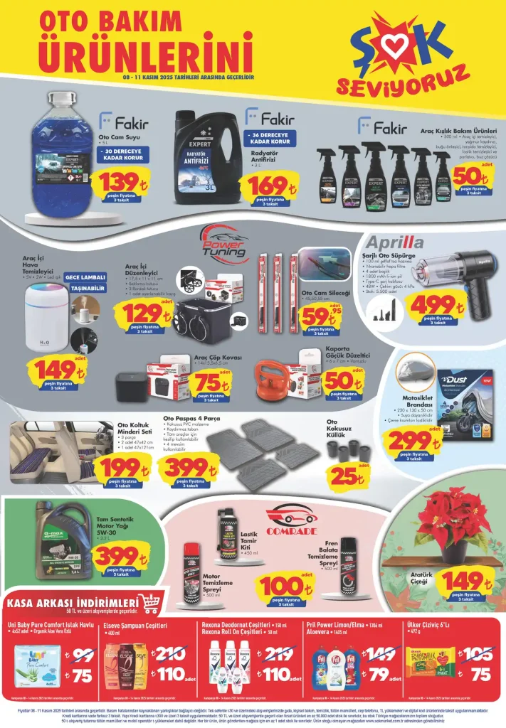 şok aktüel 8 kasım 2025, şok oto bakım ürünleri, şok araç içi aksesuarlar, şok aktüel, şok oto süpürge