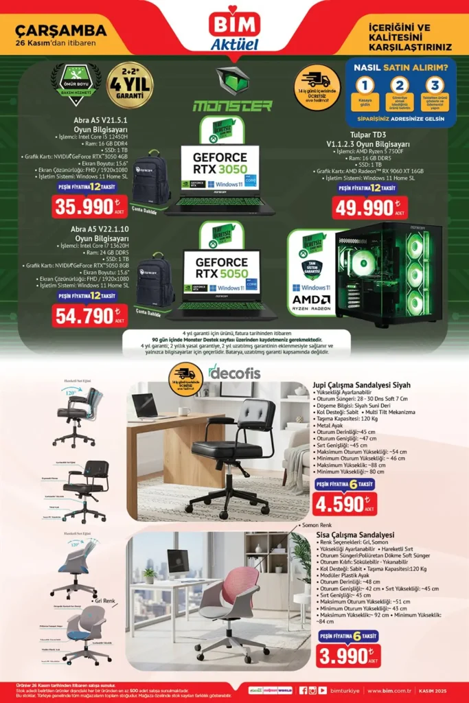 bim aktüel 26 kasım 2025, bim aktüel monster oyun bilgisayarı, bim aktüel, bim sandalye fiyatları, bim kampanyalar