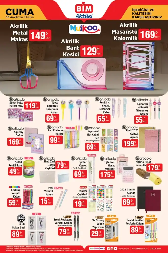 bim aktüel kataloğu, bim 5 aralık 2025, bim kırtasiye ürünleri, bim oyuncak çeşitleri, bim ev tekstili