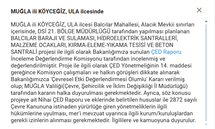 balcılar barajı, balcılar barajı çed olumlu kararı, balcılar barajı çed olumlu kararı iptal, köyceğiz balcılar barajı, köyceğiz baraj
