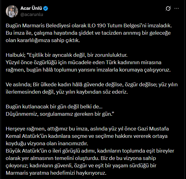 marmaris belediyesi ılo 190, marmaris belediyesi, marmaris belediye başkanı, marmaris belediyesi şiddet ve taciz sözleşmesi, marmaris