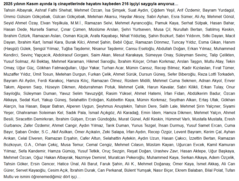 kasım ayı iş cinayeti raporu, iş cinayeti, isig meclisi iş cinayeti raporu, kasım iş cinayeti raporu, iş cinayeti raporu