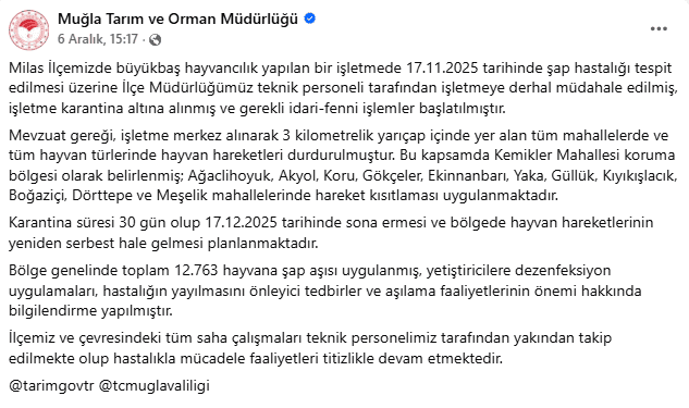 milas karantina, milas şap, milas şap karantina, şap, milas